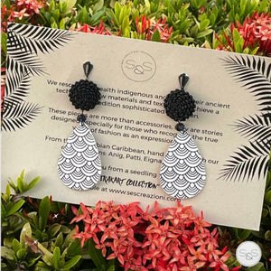Black & White Leather and Iraca Palm Earrings