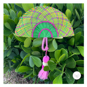 Green & Pink Iraca Palm Fan