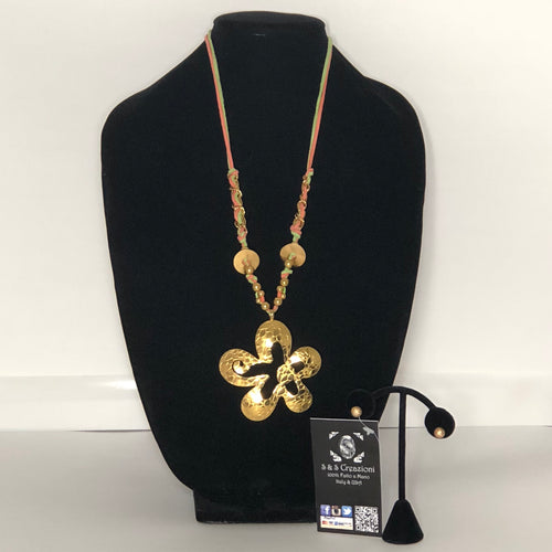 Stainless Steel Suede Flower Set (Earrings include)
