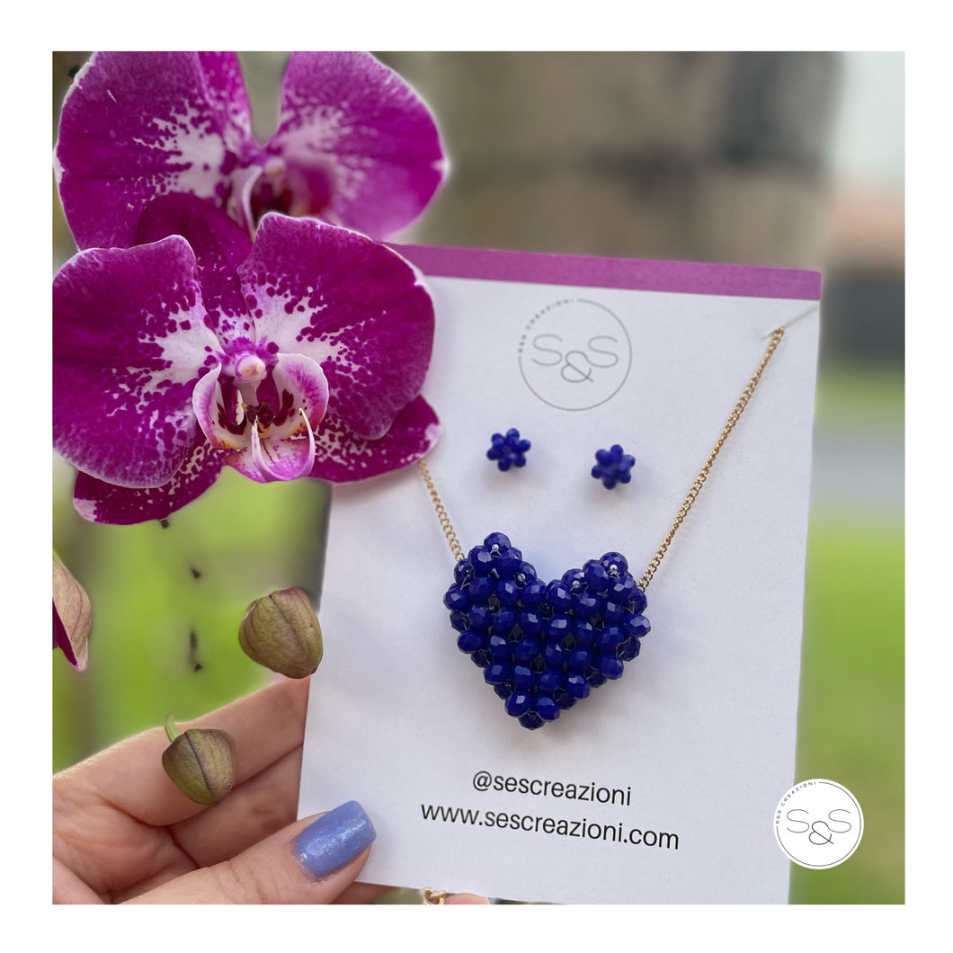Murano Heart Royal Blue Large Set (Earrings include)