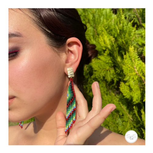 Green and Red Embera Chami Earrings