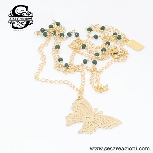 Butterfly Crystal Necklace Green