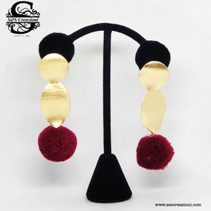 Burgundy Pompom Earrings