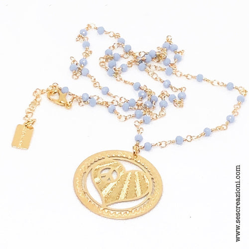 Heart Crystal Necklace Lite Blue