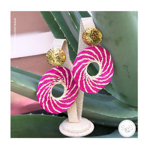 Iraca Palm Earrings Mexican Pink & Nude Medium Size