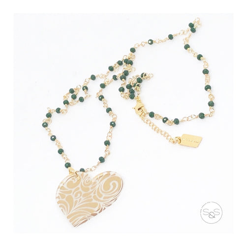 Heart Crystal Necklace Green