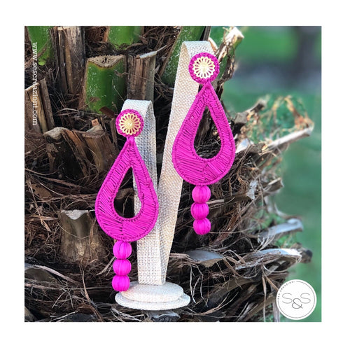 Iraca Palm Earrings Shocking Pink Drop