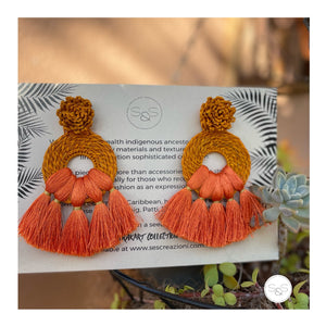 Orange Iraca Palm Brush Earrings