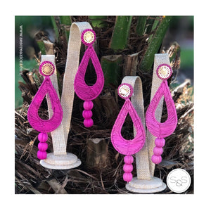 Iraca Palm Earrings Hot Pink Drop