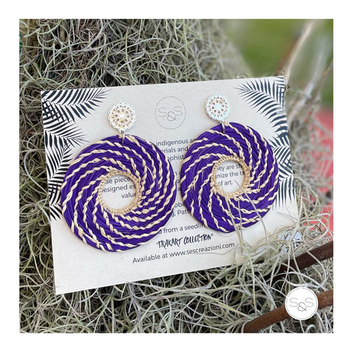 Iraca Palm Earrings Purple Maze