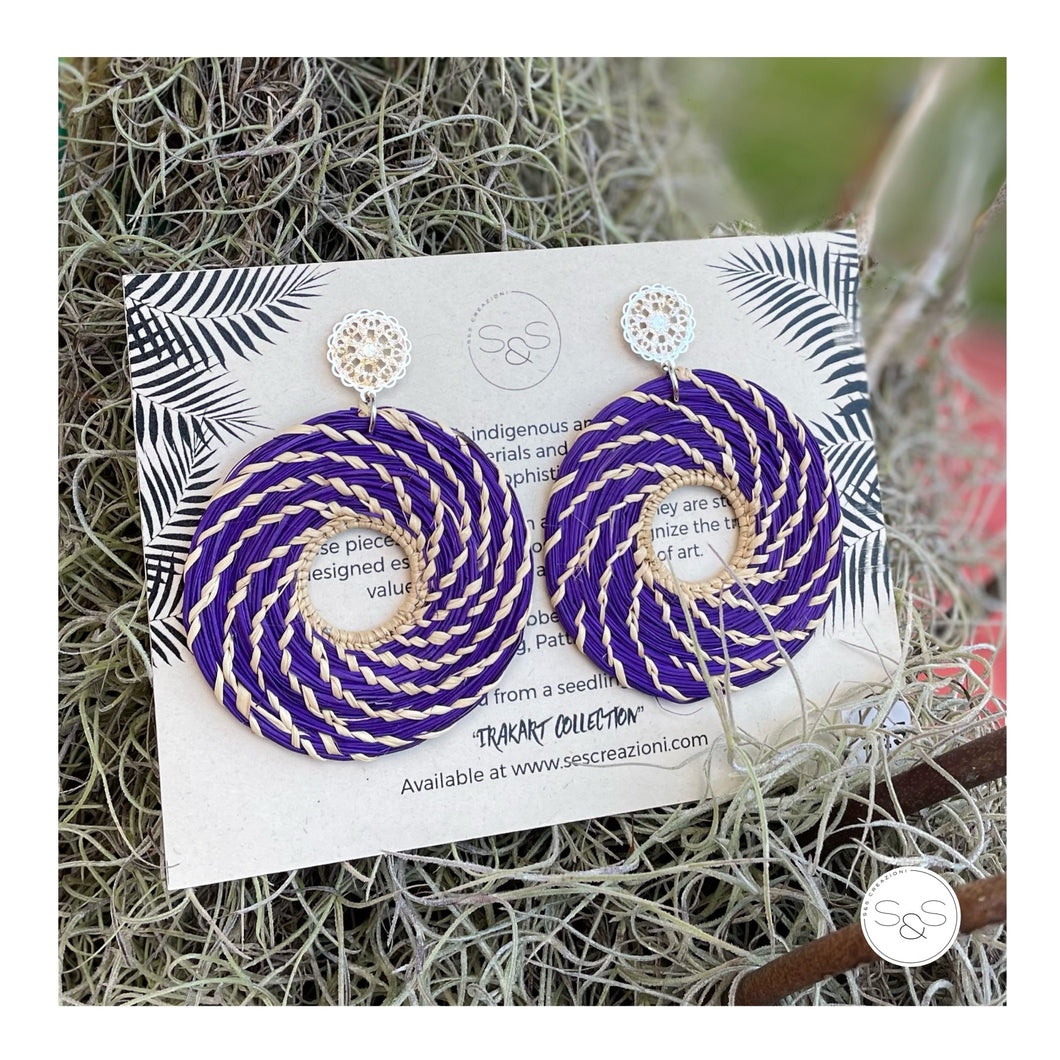 Iraca Palm Earrings Purple Maze