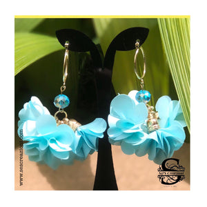 Flower Basket Aqua Blue Crystal Earrings