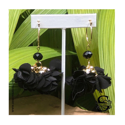 Flower Basket Black Crystal Earrings